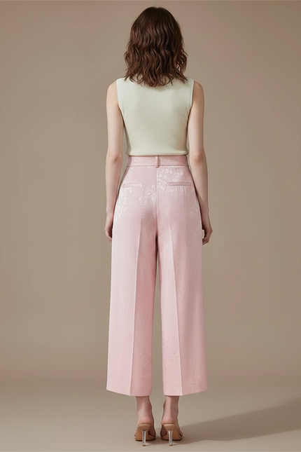 Pantalon Jupe Rose Jacquard Satin Ample Élégant - vue 2