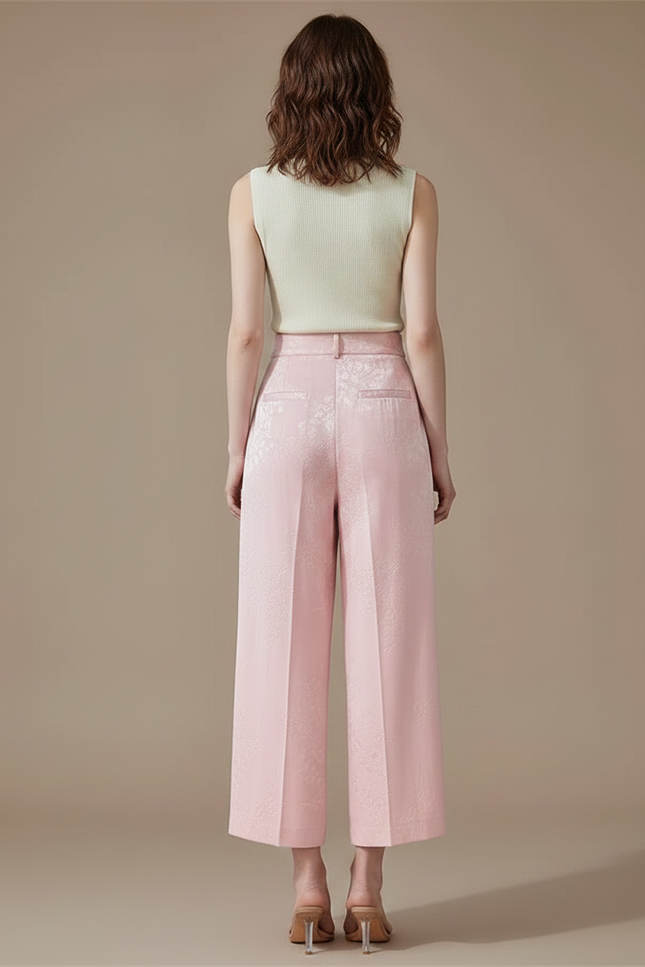 Pantalon Jupe Rose Jacquard Satin Ample Élégant - vue 2