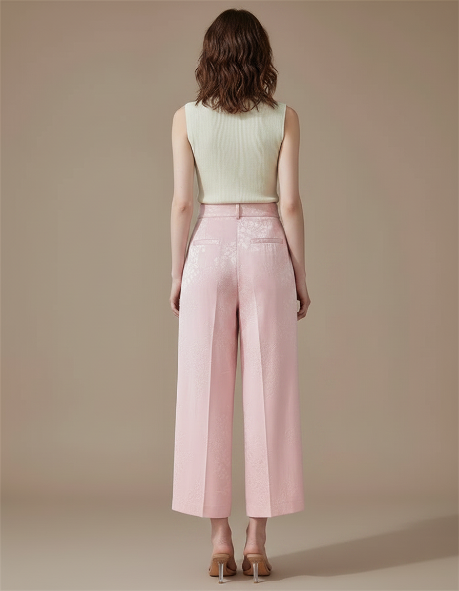 Pantalon Jupe Rose Jacquard Satin Ample Élégant - vue 2