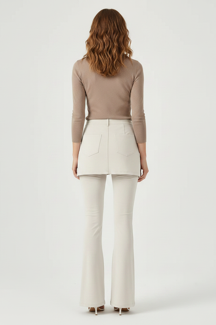 Pantalon Jupe Évasé Intégré Sportif Cordon Beige - Maille - vue 2