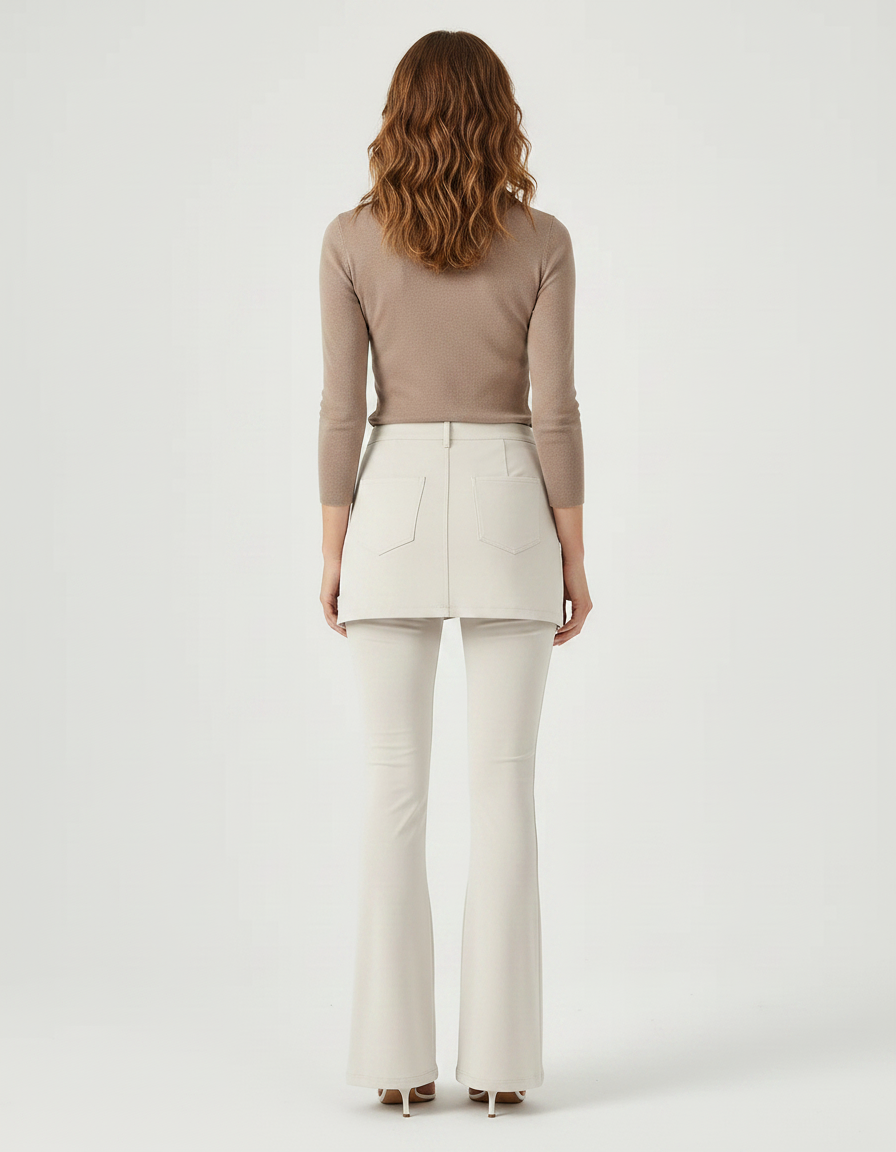Pantalon Jupe Évasé Intégré Sportif Cordon Beige - Maille - vue 2