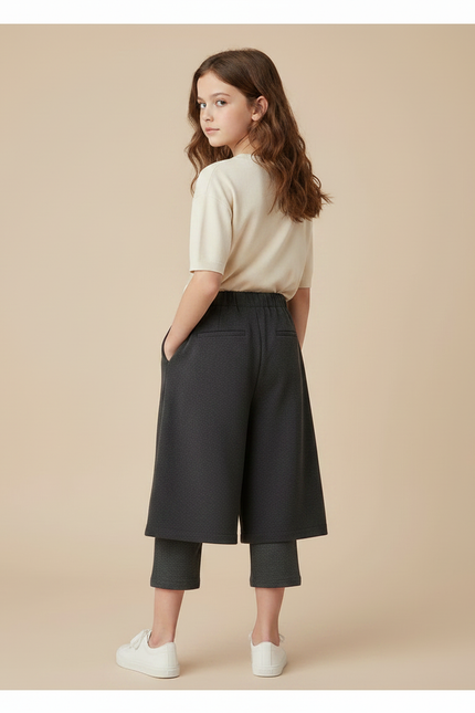 Pantalon Jupe Gris Ample Décontracté Superposé Fille - Molleton - vue 2