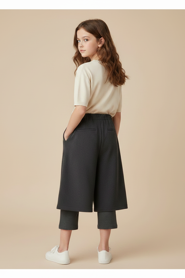 Pantalon Jupe Gris Ample Décontracté Superposé Fille - Molleton - vue 2