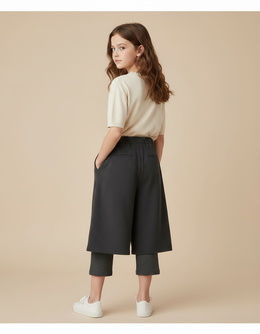 Pantalon Jupe Gris Ample Décontracté Superposé Fille - Molleton - vue 2