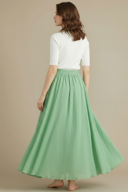 Pantalon Jupe Vert Menthe Ample Fluide Coton - vue 2