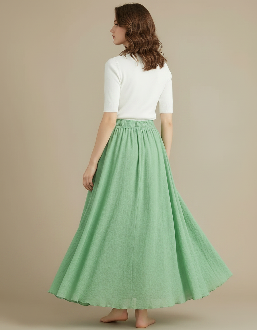 Pantalon Jupe Vert Menthe Ample Fluide Coton - vue 2