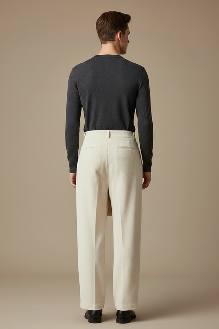 Pantalon Jupe Crème Superposé Ample Élégant Homme - Beige Cordé - vue 2