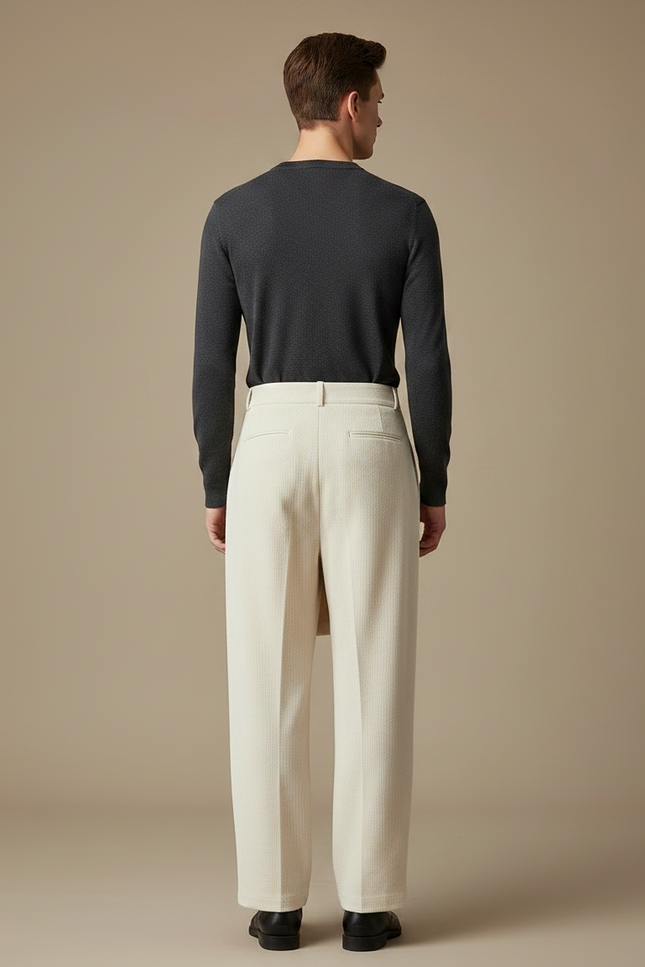 Pantalon Jupe Crème Superposé Ample Élégant Homme - Beige Cordé - vue 2