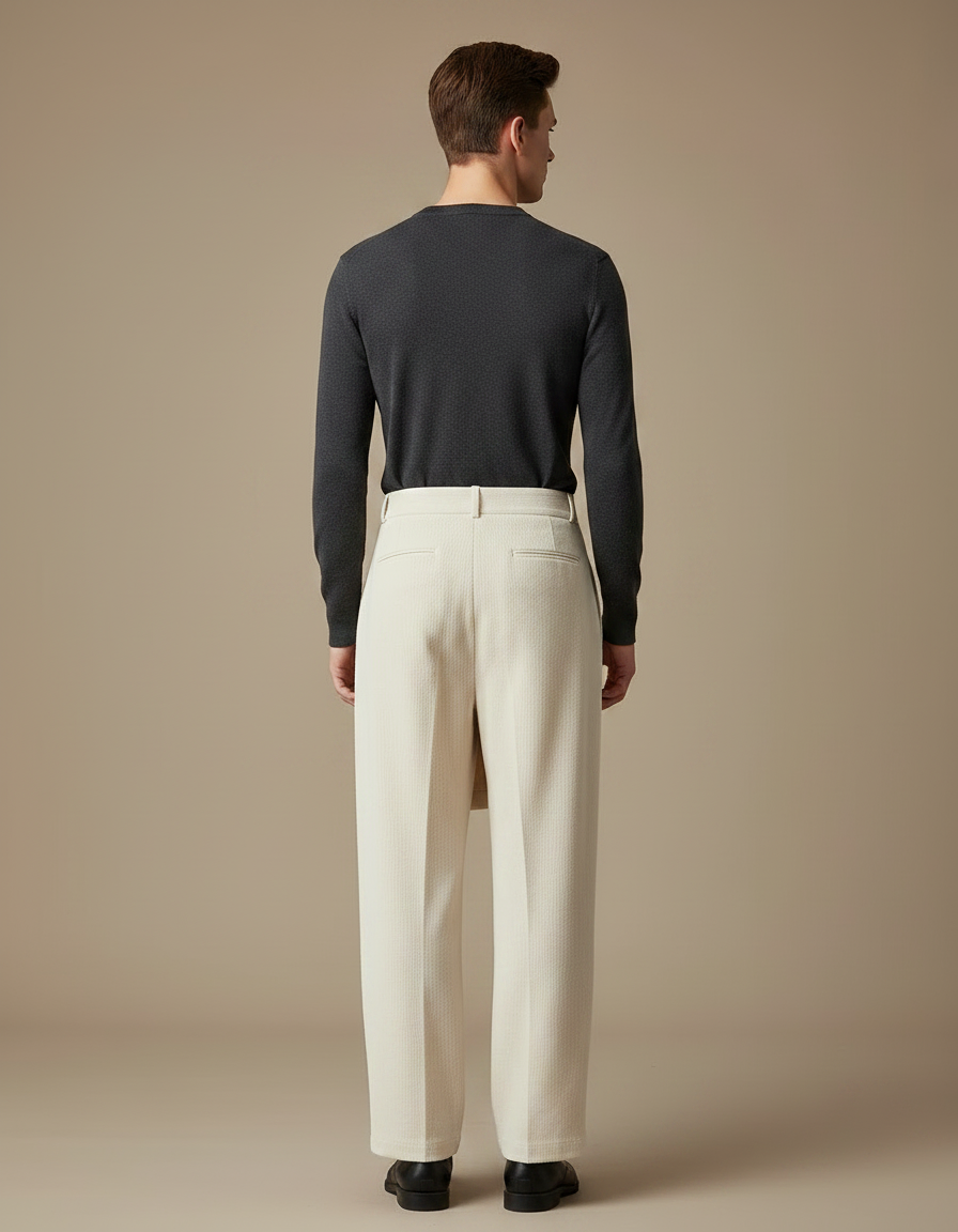 Pantalon Jupe Crème Superposé Ample Élégant Homme - Beige Cordé - vue 2