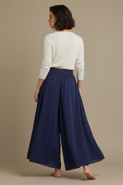 Pantalon Jupe Bleu Marine Coton Ample Fluide Élégant - vue 2