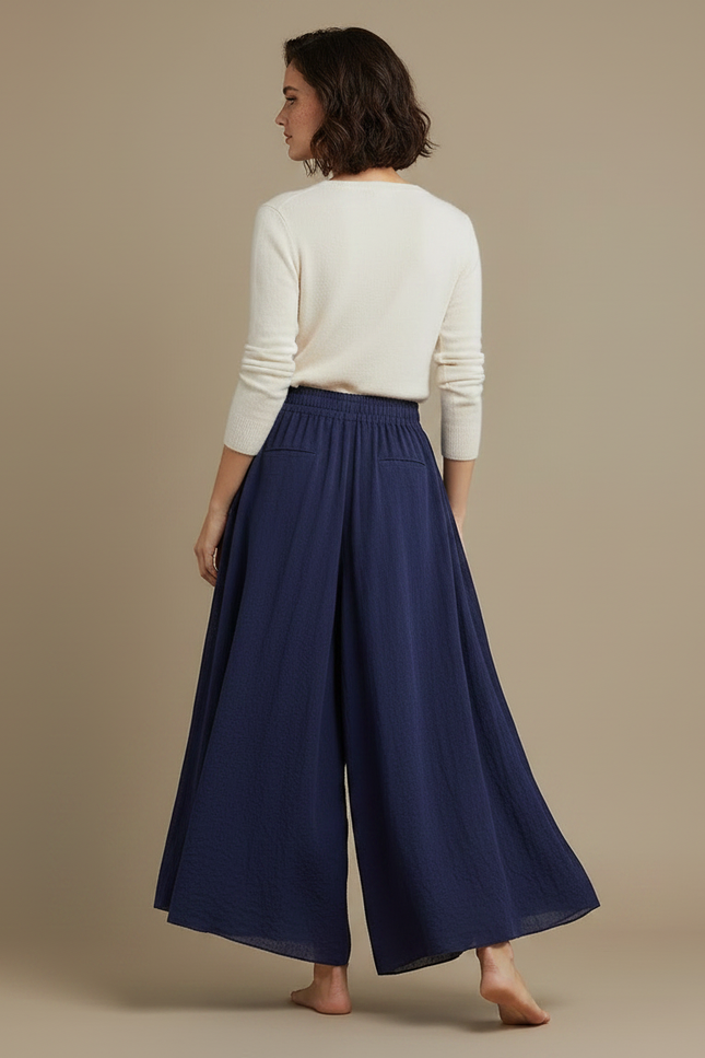 Pantalon Jupe Bleu Marine Coton Ample Fluide Élégant - vue 2