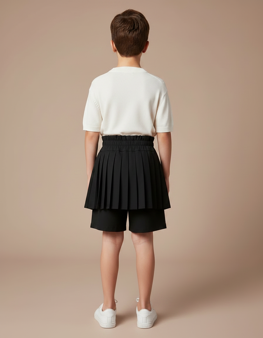 Pantalon Jupe Noir Plissé Ample Enfant Moderne - Polyester - vue 2