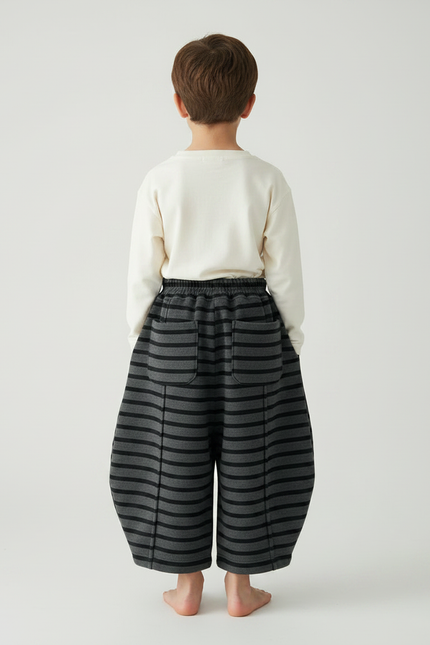 Pantalon Jupe Rayé Molleton Ample Hiver Enfant - Gris - vue 2