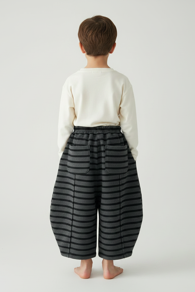Pantalon Jupe Rayé Molleton Ample Hiver Enfant - Gris - vue 2