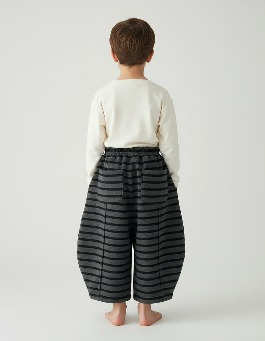 Pantalon Jupe Rayé Molleton Ample Hiver Enfant - Gris - vue 2