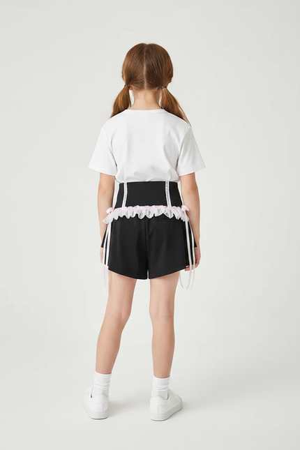 Pantalon Jupe Noir Dentelle Rose Nœuds Lolita - Polyester - vue 2