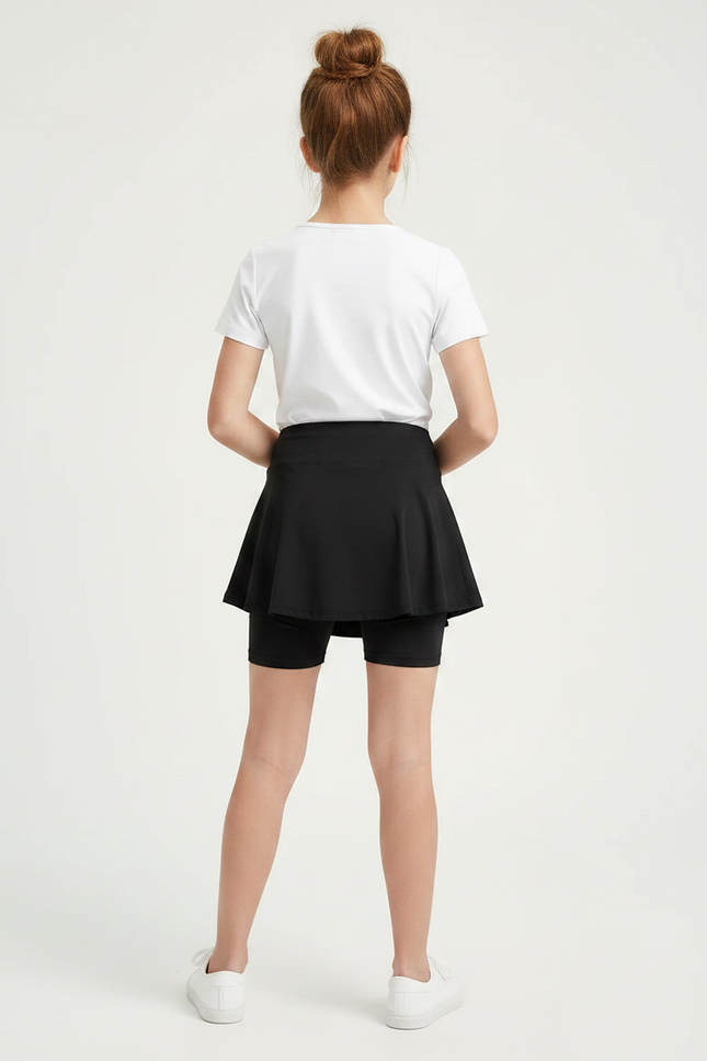 Pantalon Jupe Noir Court Plissé Sportif Fille - Polyester - vue 2