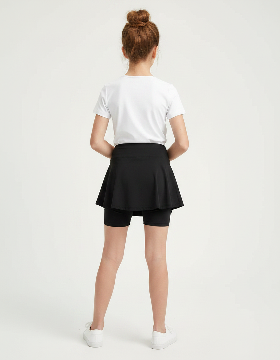 Pantalon Jupe Noir Court Plissé Sportif Fille - Polyester - vue 2