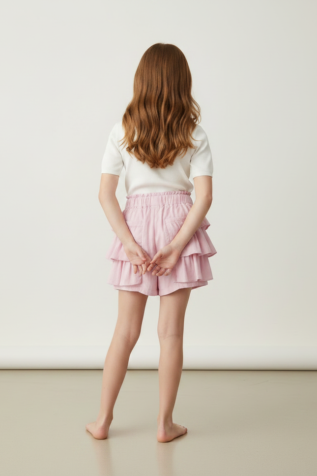 Pantalon Jupe Rose Volants Superposés Fille Coton - vue 2