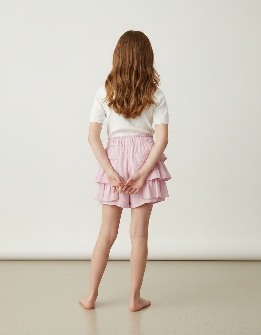 Pantalon Jupe Rose Volants Superposés Fille Coton - vue 2