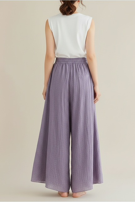 Pantalon Jupe Violet Ample Lin Coton Fluide Femme - vue 2