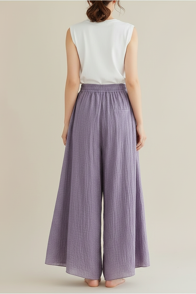 Pantalon Jupe Violet Ample Lin Coton Fluide Femme - vue 2