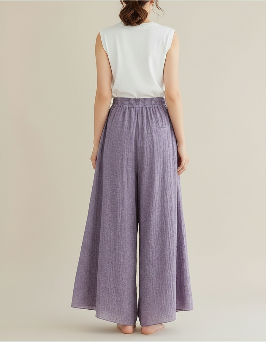 Pantalon Jupe Violet Ample Lin Coton Fluide Femme - vue 2