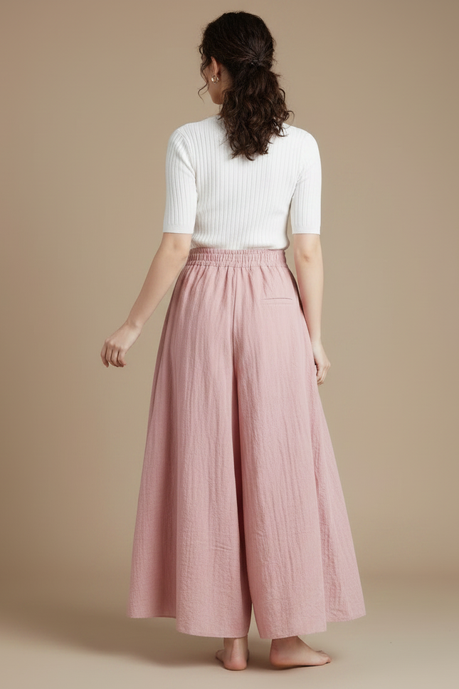 Pantalon Jupe Rose Ample Fluide Coton Élégant - Lin - vue 2