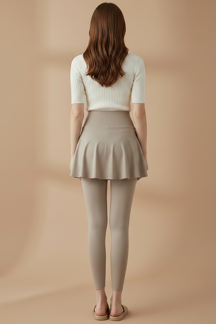 Pantalon Jupe Beige Intégré Sportif Stretch Uni - Polyester - vue 2