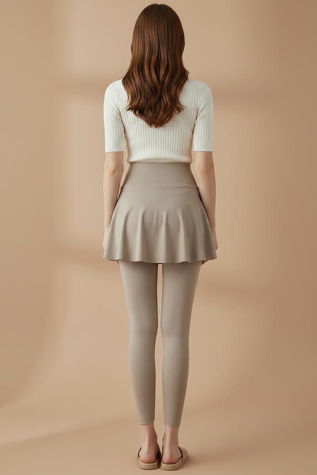 Pantalon Jupe Beige Intégré Sportif Stretch Uni - Polyester - vue 2