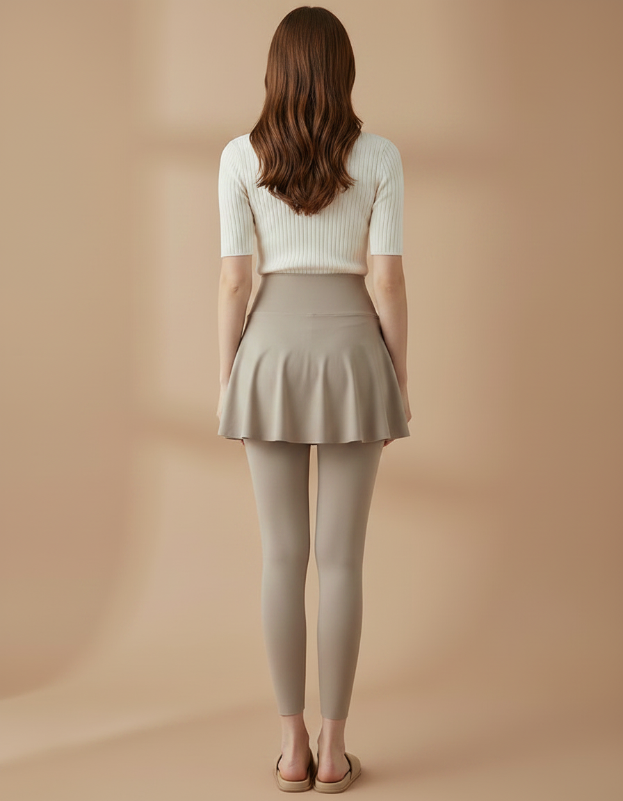 Pantalon Jupe Beige Intégré Sportif Stretch Uni - Polyester - vue 2