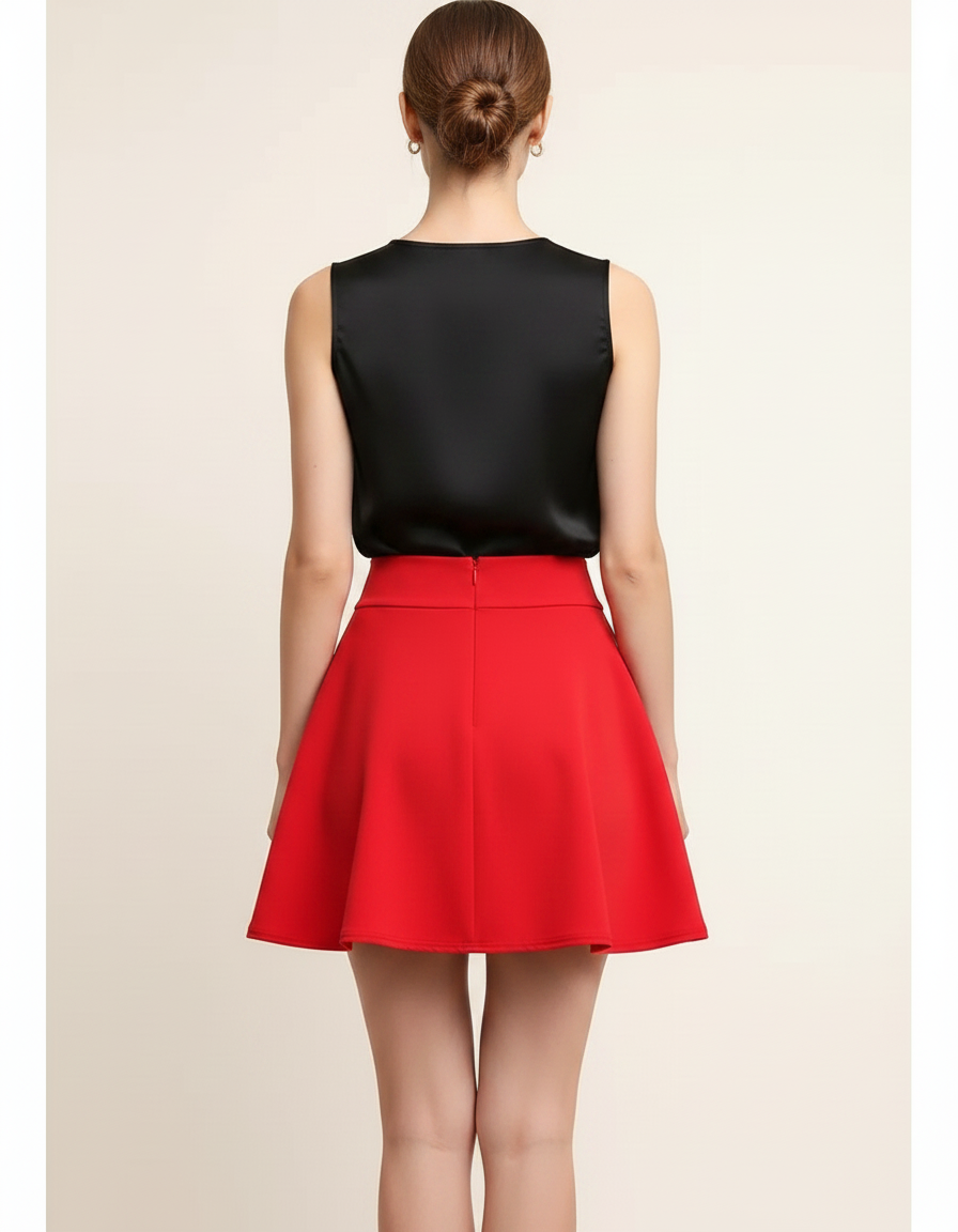Pantalon Jupe Rouge Évasée Taille Haute Élégante - Polyester - vue 2