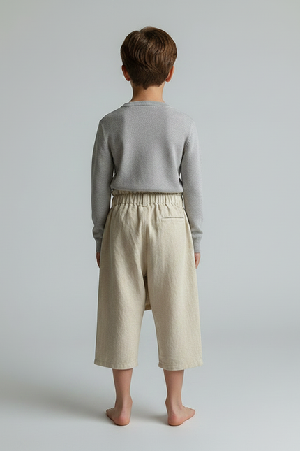 Pantalon Jupe Écru Coton Ample Superposé Enfant - Beige Lin - vue 2
