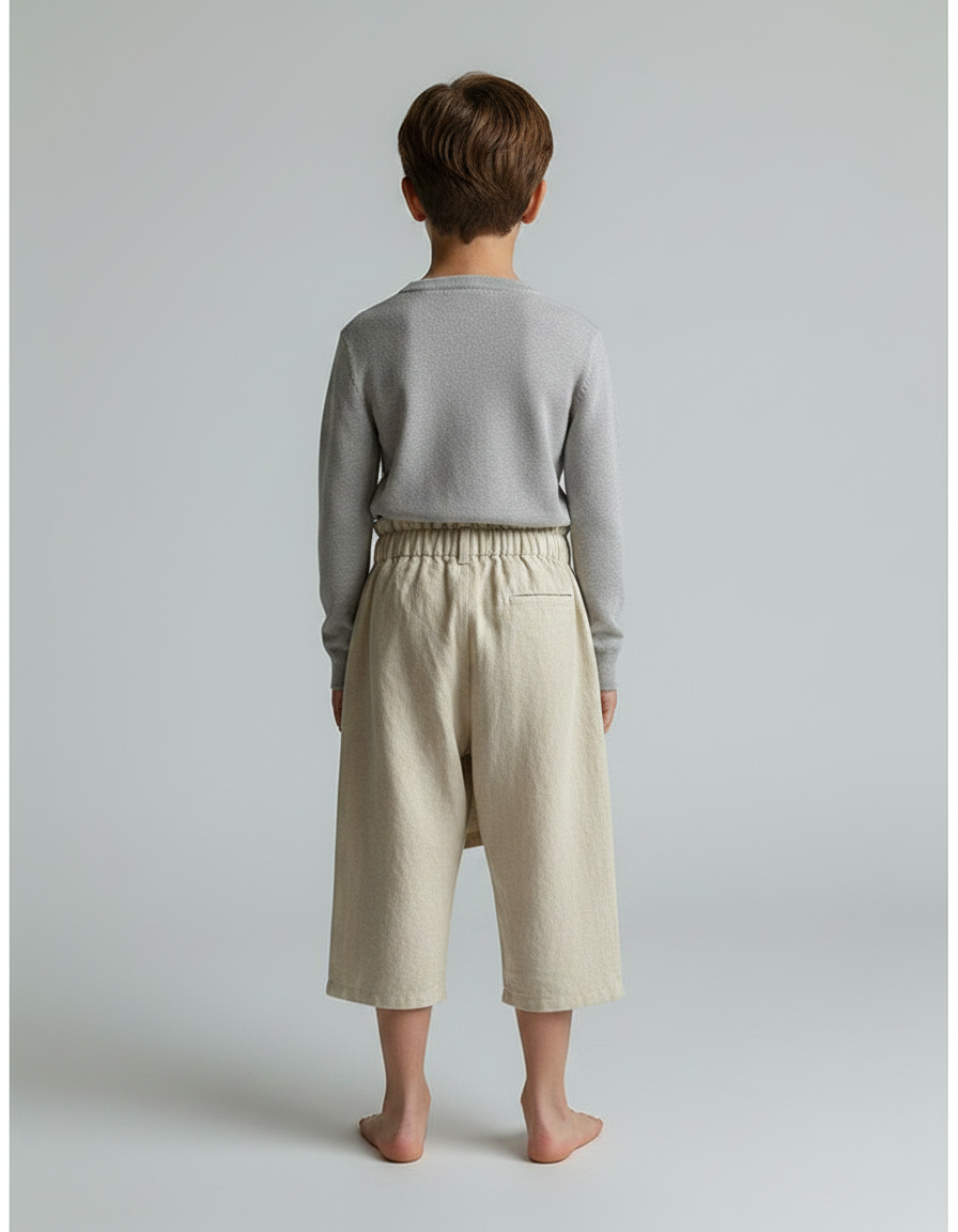 Pantalon Jupe Écru Coton Ample Superposé Enfant - Beige Lin - vue 2