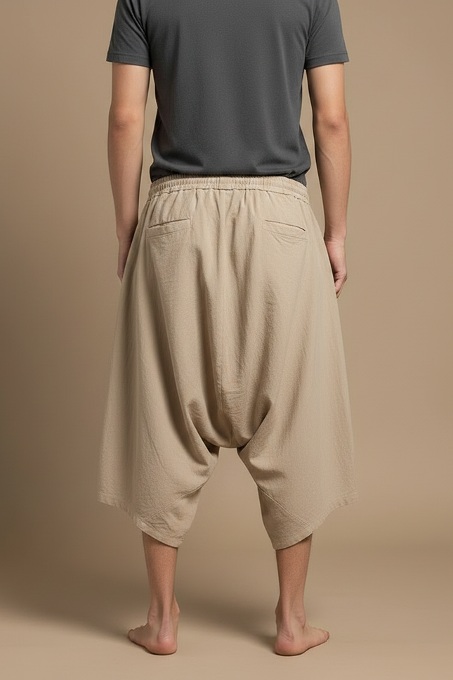 Pantalon Jupe Coton Lin Ample Beige Homme - vue 2