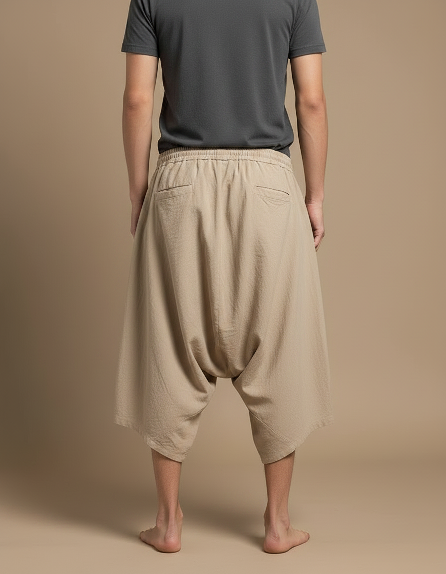 Pantalon Jupe Coton Lin Ample Beige Homme - vue 2