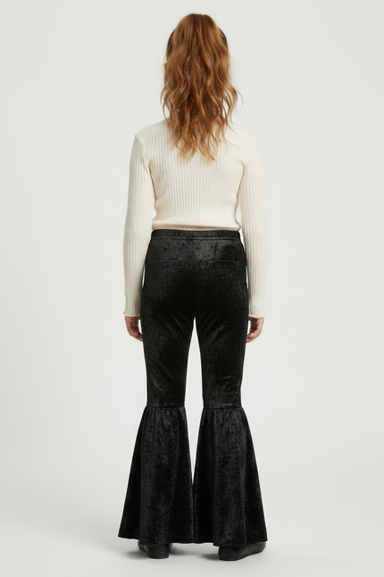 Pantalon Jupe Noir Velours Évasé Volants Fille - vue 2
