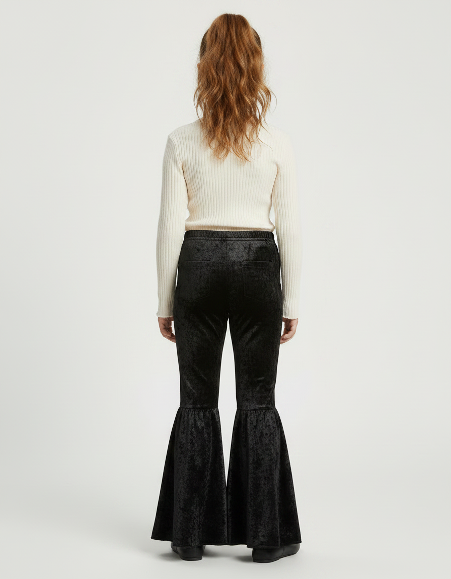Pantalon Jupe Noir Velours Évasé Volants Fille - vue 2