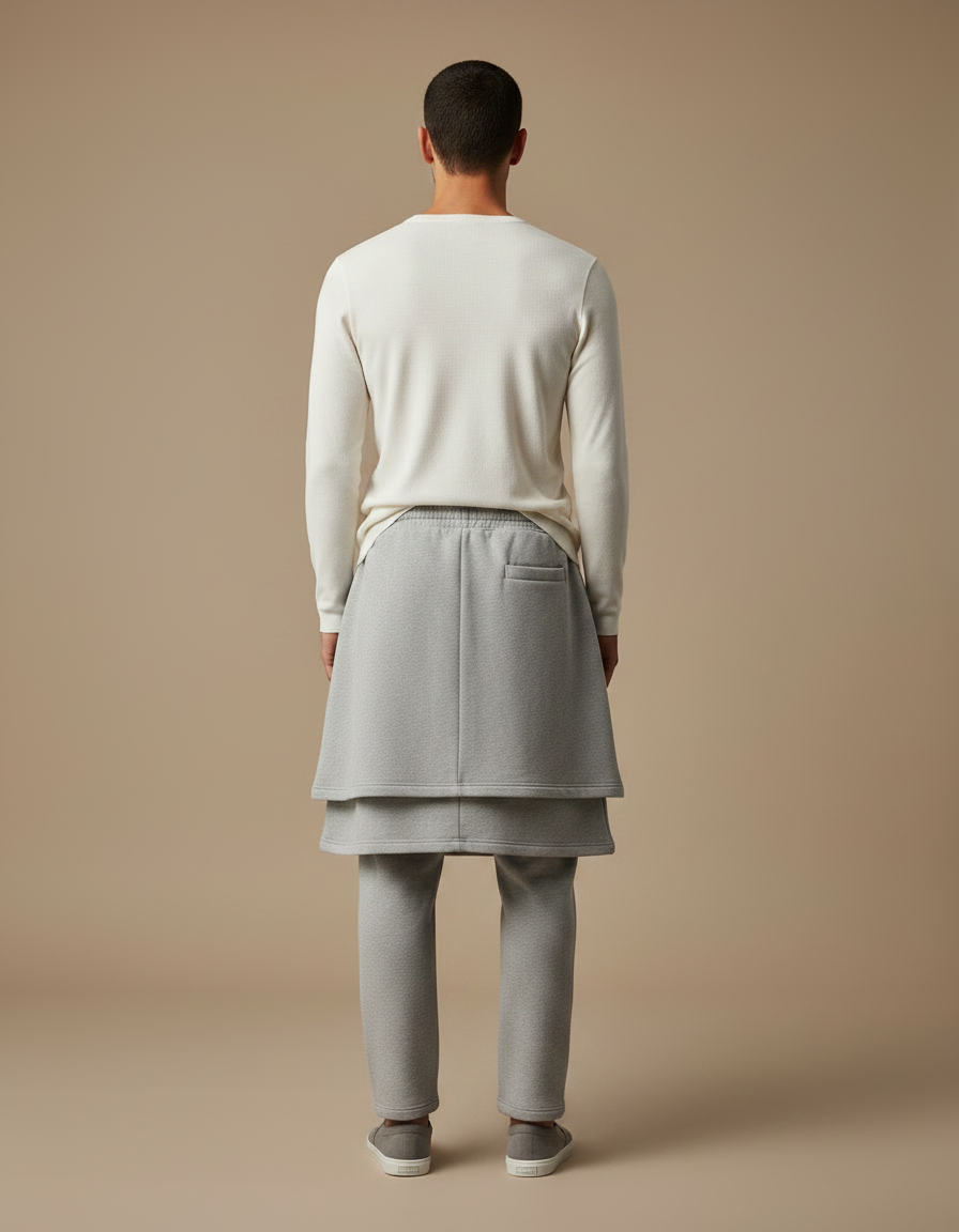 Pantalon Jupe Gris Superposé Ample Molleton Homme - vue 2