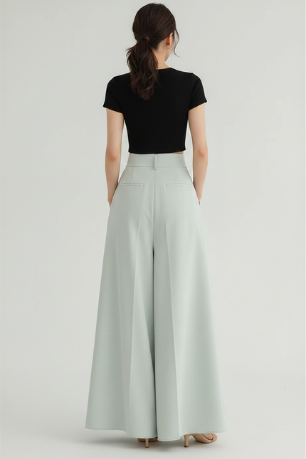 Pantalon Jupe Vert Menthe Ample Plissé Fluide Élégant - Polyester - vue 2