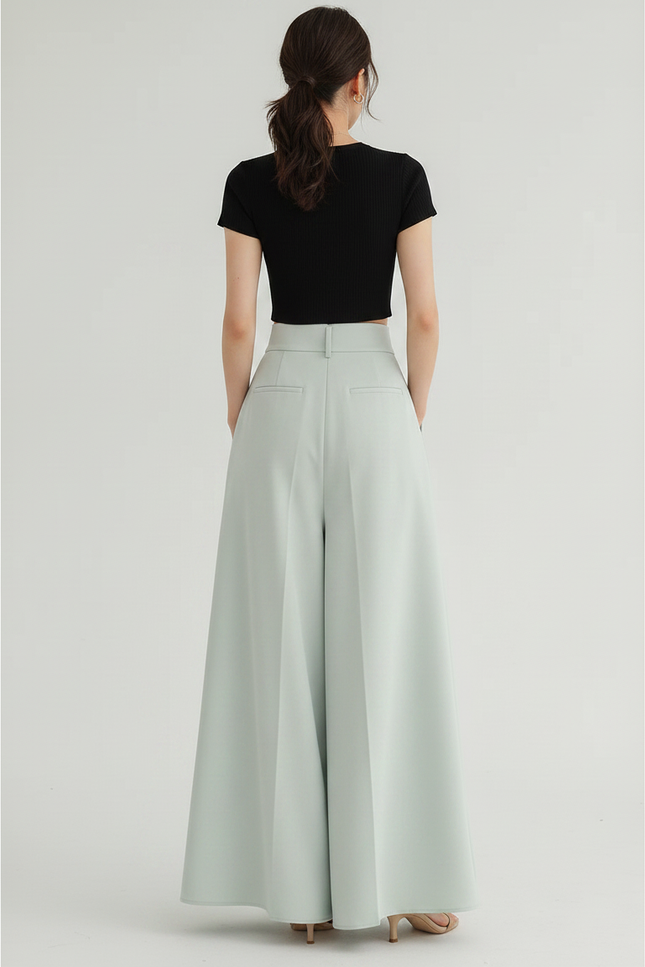 Pantalon Jupe Vert Menthe Ample Plissé Fluide Élégant - Polyester - vue 2