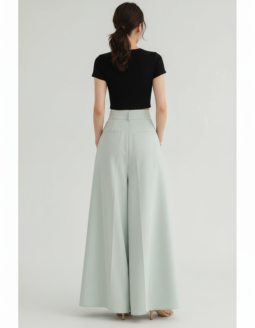 Pantalon Jupe Vert Menthe Ample Plissé Fluide Élégant - Polyester - vue 2