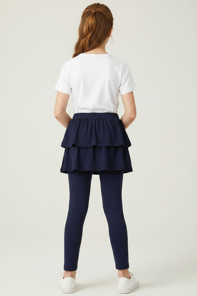 Pantalon Jupe Bleu Marine Superposé Volants Coton Confortable - vue 2