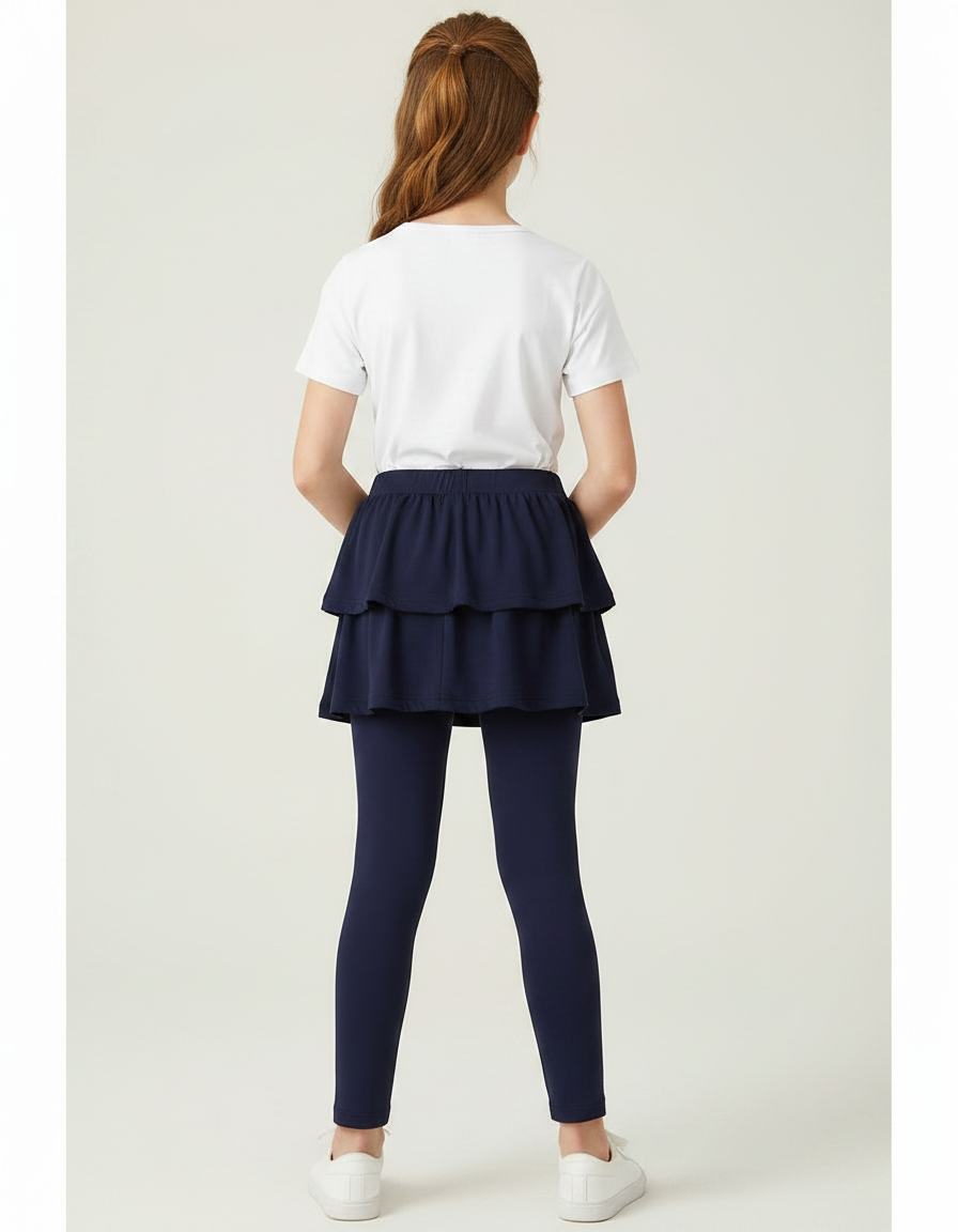 Pantalon Jupe Bleu Marine Superposé Volants Coton Confortable - vue 2