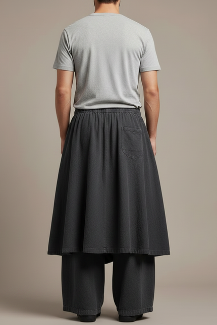 Pantalon Jupe Ample Gris Plissé Décontracté Homme - Toile - vue 2