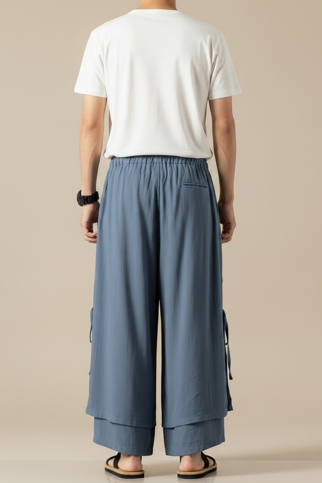 Pantalon Effet Jupe - Bleu Viscose - vue 2