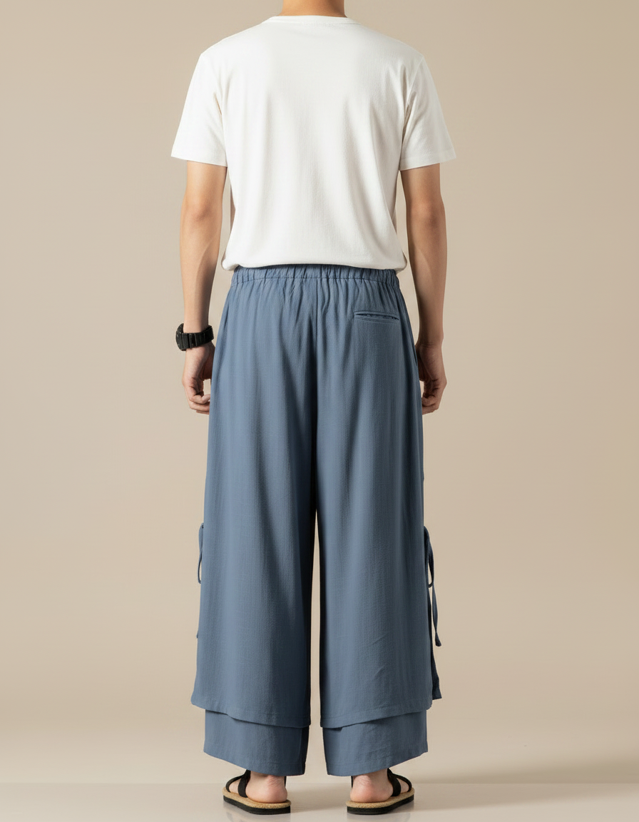 Pantalon Effet Jupe - Bleu Viscose - vue 2