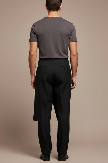 Pantalon Jupe Noir Asymétrique Droit Élégant Homme - Gabardine - vue 2