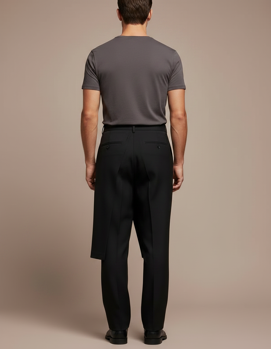 Pantalon Jupe Noir Asymétrique Droit Élégant Homme - Gabardine - vue 2