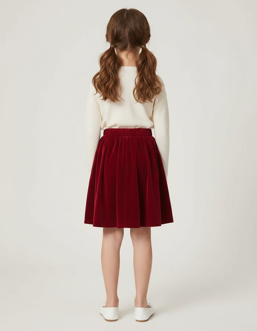 Pantalon Jupe Rouge Velours Plissé Fille Élégant - Bordeaux - vue 2